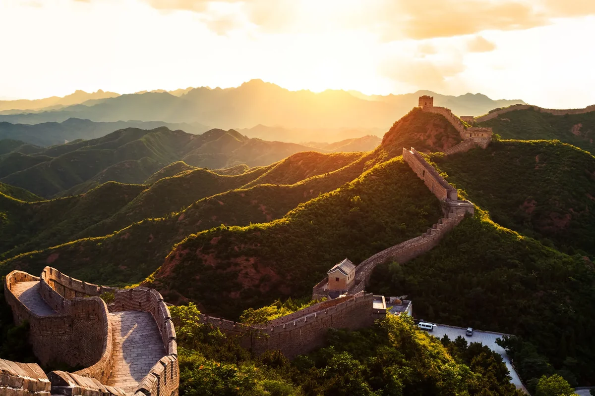 The fully restored Ming-era Badaling wall riding the ridgeline