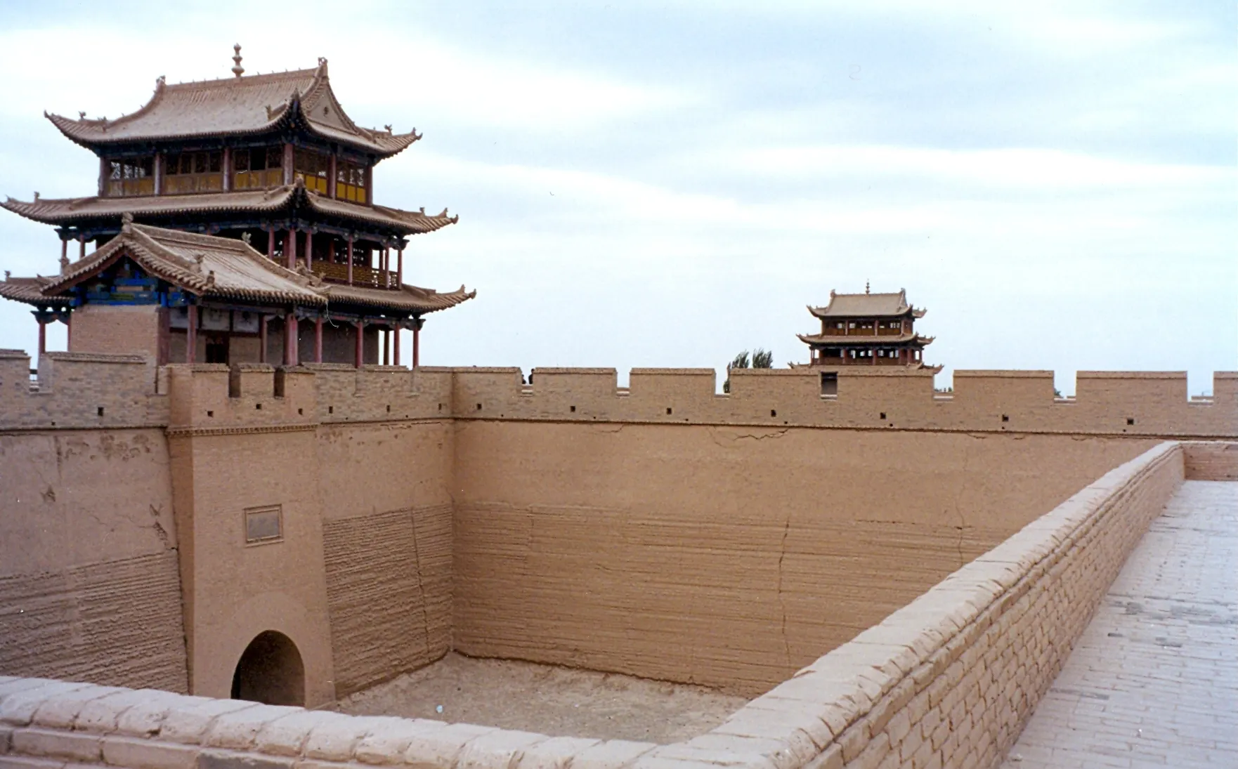 Watchtowers and crenellated ramparts inside Jiayuguan Fort