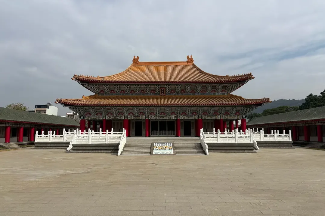 Main hall of the Temple of Confucius in Qufu seen across its vast stone courtyard