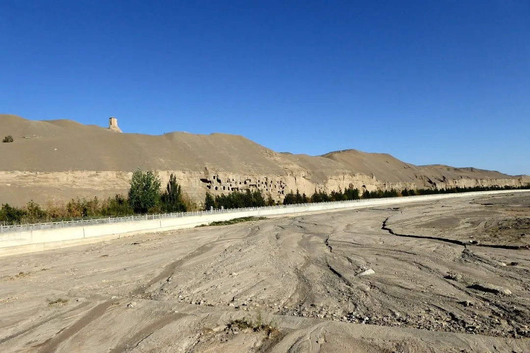 Mogao Caves cliff facade in Dunhuang